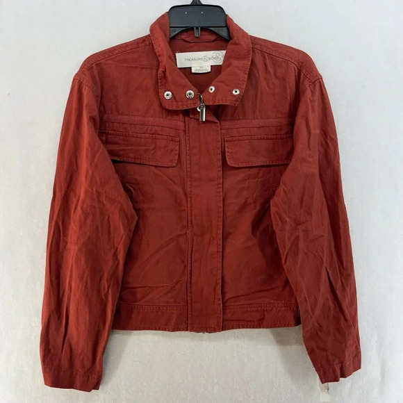 Treasure & Bond Jacket Women's Sz XS Orange Cropped Full-Zip Stand up Collar - Picture 1 of 13